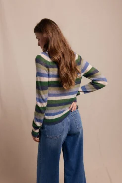 Slowlove Jersey botones rayas Estampado azul Clearance