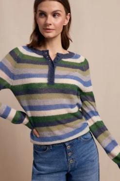 Slowlove Jersey botones rayas Estampado azul Clearance