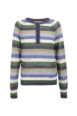 Slowlove Jersey botones rayas Estampado azul Clearance