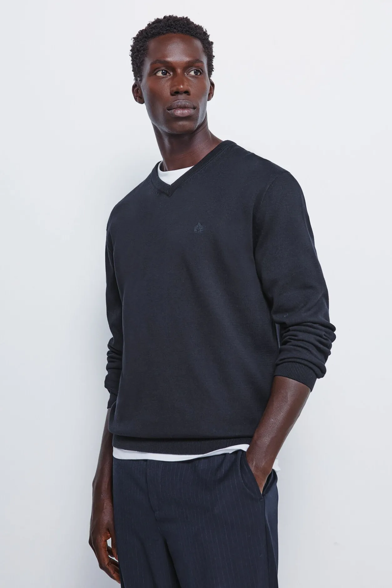 Springfield Jersey básico cuello pico azul Sale