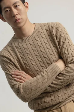 PuroEGO Jersey cable knit algodón Marr&oacute;n Hot