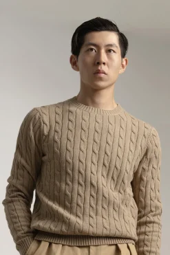 PuroEGO Jersey cable knit algodón Marr&oacute;n Hot