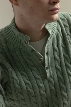 PuroEGO Jersey cable knit botones algodón Kaki Clearance