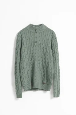 PuroEGO Jersey cable knit botones algodón Kaki Clearance