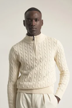 PuroEGO Jersey cable knit cuello mock Marfil Best