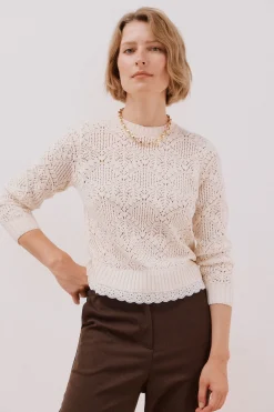 Cortefiel Jersey calado combinado Marfil Outlet