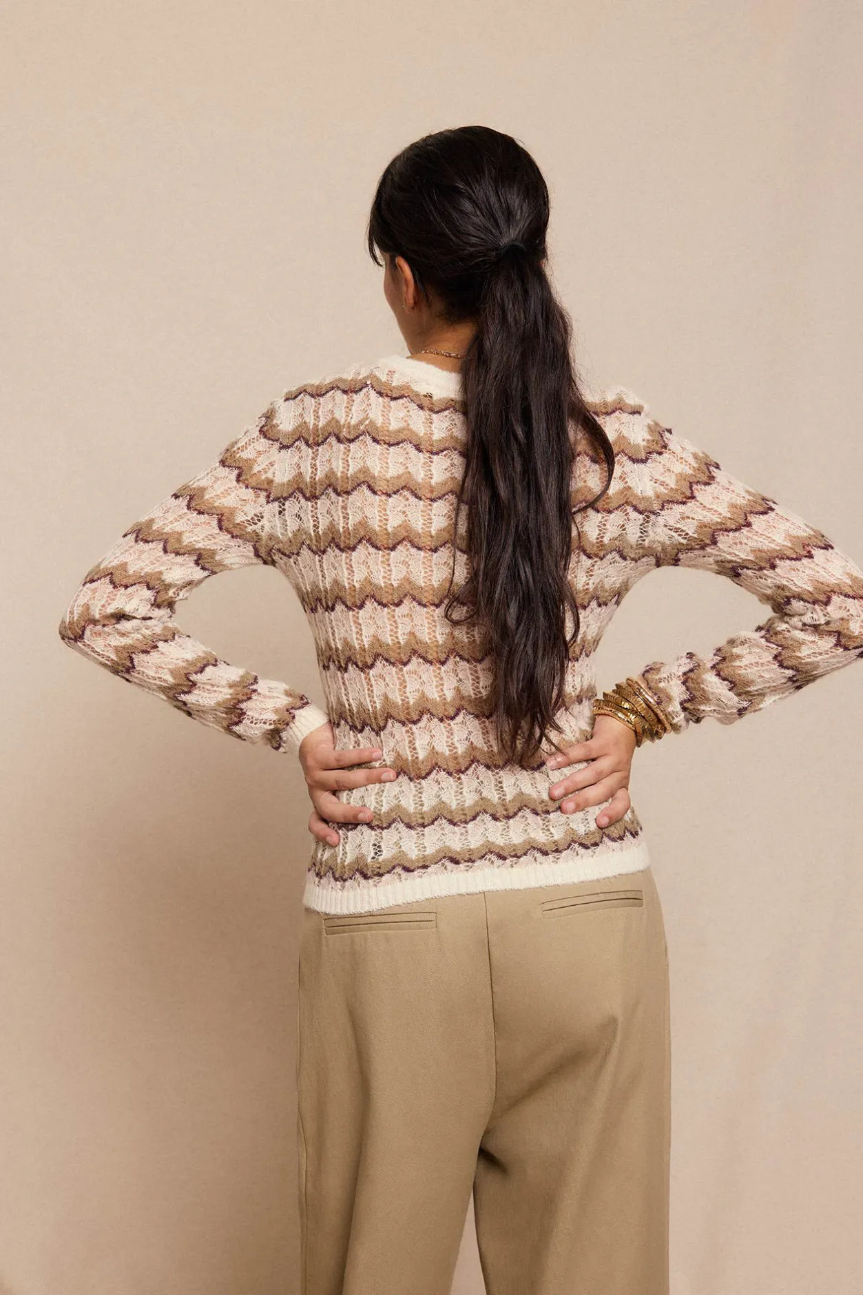 Slowlove Jersey calado multicolor Estampado beige