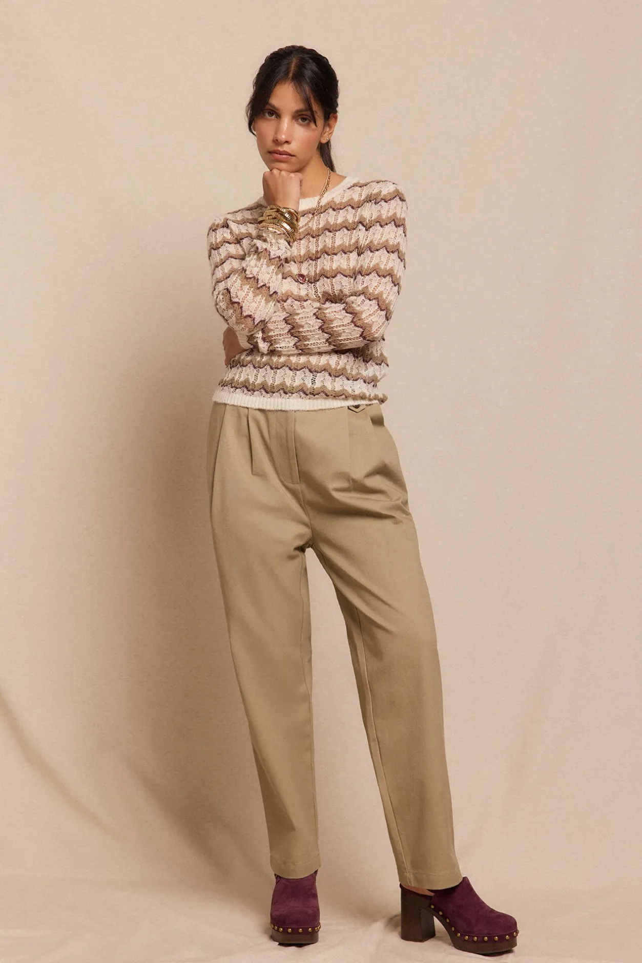 Slowlove Jersey calado multicolor Estampado beige