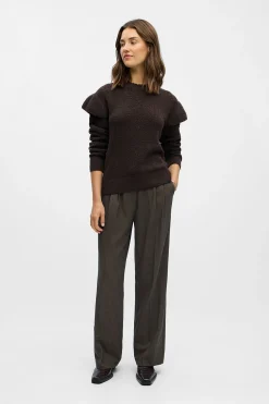 Object Jersey calado volantes Marr&oacute;n oscuro Sale