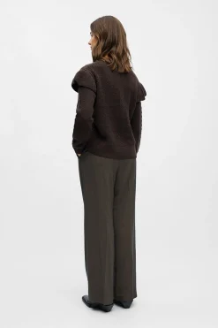 Object Jersey calado volantes Marr&oacute;n oscuro Sale