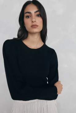 Pedro del Hierro Jersey canalé manga abullonada Negro Best