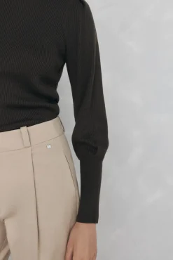 Pedro del Hierro Jersey canalé manga abullonada Verde Sale