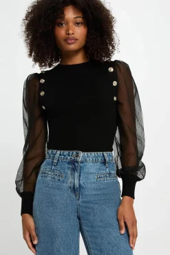 Morgan Jersey con cuello alto Negro Clearance