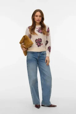 Vero Moda Jersey con estampado en relieve de manga larga Beige