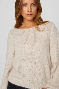Vila Jersey con flores de punto con lana Marfil Hot