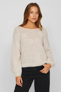 Vila Jersey con flores de punto con lana Marfil Hot