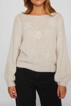 Vila Jersey con flores de punto con lana Marfil Hot