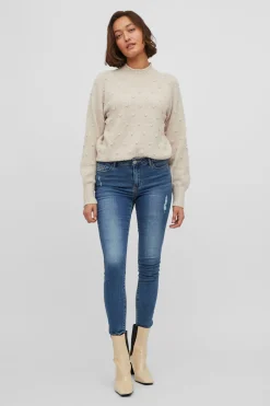 Vila Jersey con perlas de punto Beige Clearance