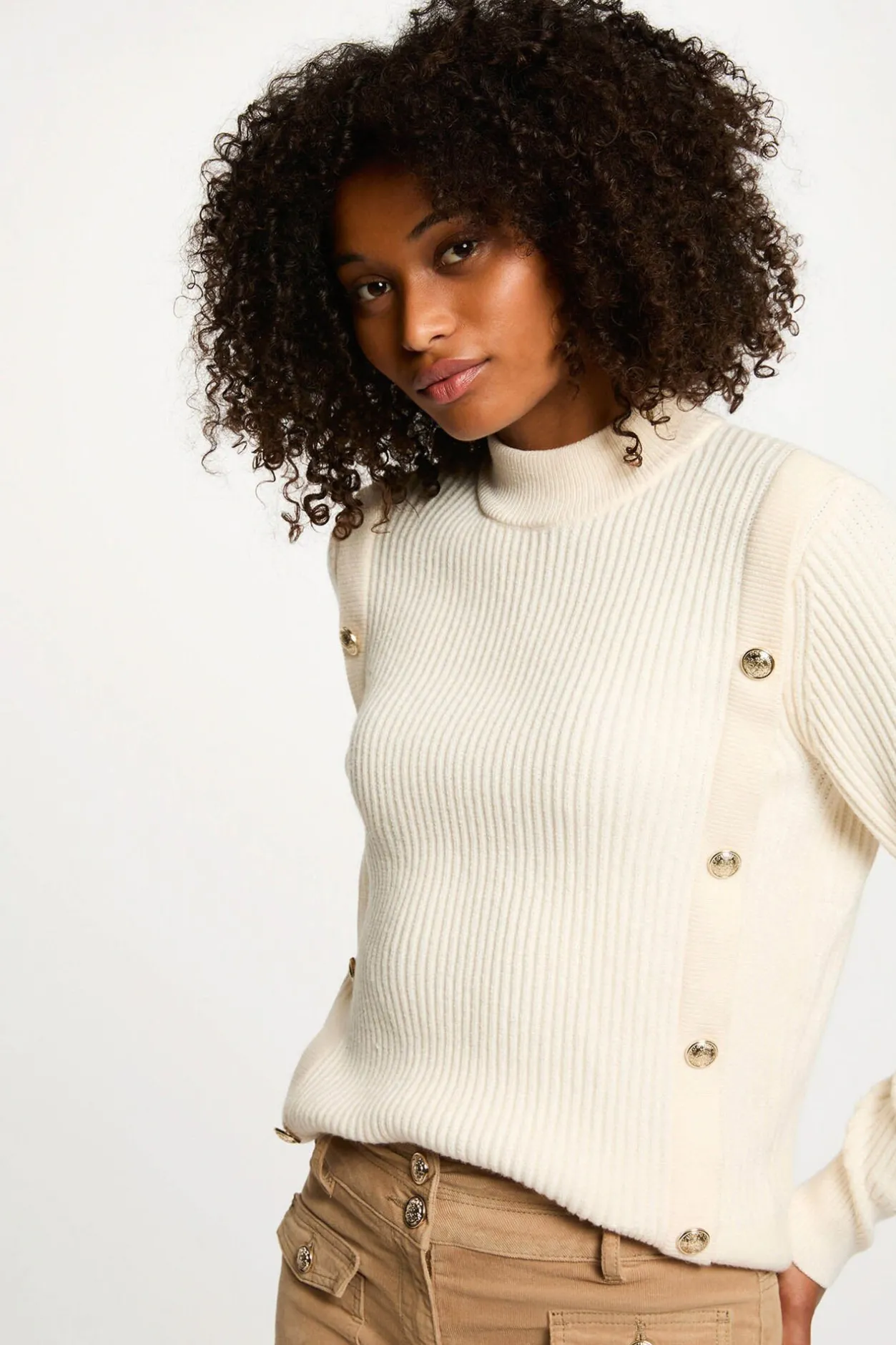 Morgan Jersey corto de cuello alto Marfil New