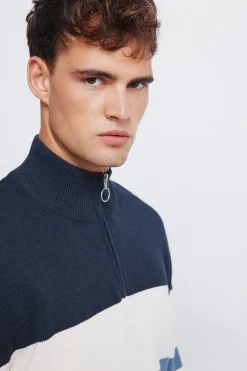 Springfield Jersey cremallera bloque color azul Online