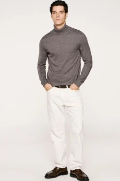 Selected Jersey cuello alto algodón orgánico Gris Clearance