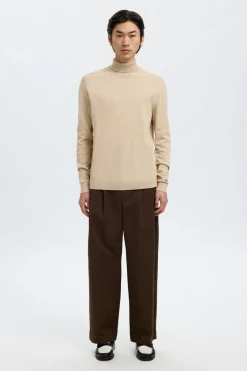 Selected Jersey cuello alto algodón orgánico Beige Online