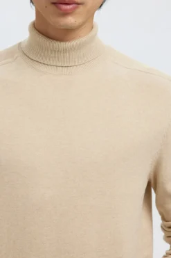 Selected Jersey cuello alto algodón orgánico Beige Online