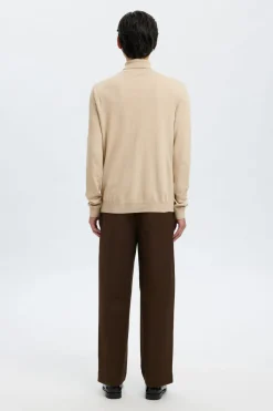 Selected Jersey cuello alto algodón orgánico Beige Online