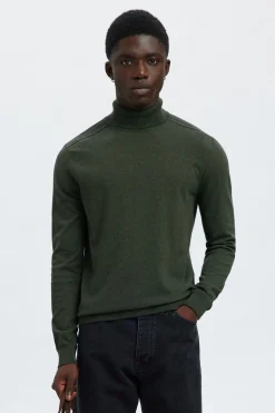 Selected Jersey cuello alto algodón orgánico Verde oscuro Hot