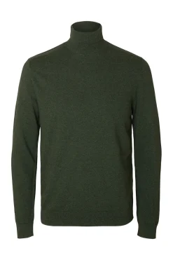 Selected Jersey cuello alto algodón orgánico Verde oscuro Hot