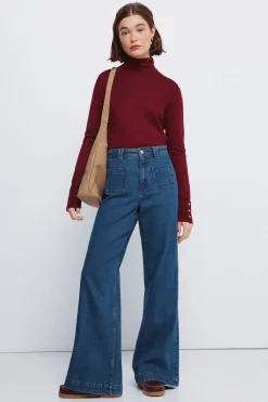 Springfield Jersey cuello alto botones puños burdeos Outlet