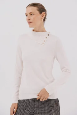 Cortefiel Jersey cuello botones Marfil Sale