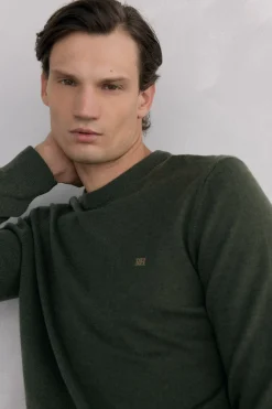 Pedro del Hierro Jersey cuello caja lana merino y cashmere Verde Hot