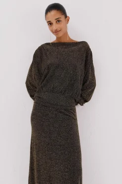 Cortefiel Jersey cuello drapeado. Dorado Best