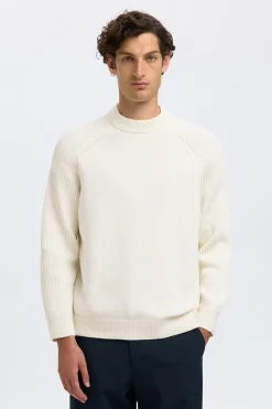 Selected Jersey cuello mock 100% algodón orgánico. Blanco Clearance