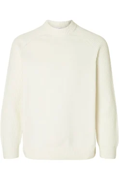 Selected Jersey cuello mock 100% algodón orgánico. Blanco Clearance