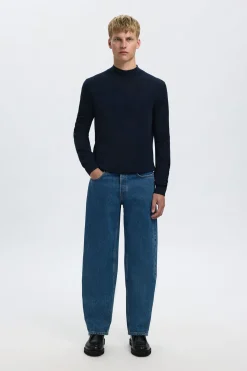 Selected Jersey cuello mock 100% lana merino. Azul marino