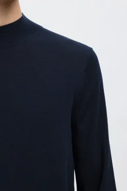 Selected Jersey cuello mock 100% lana merino. Azul marino