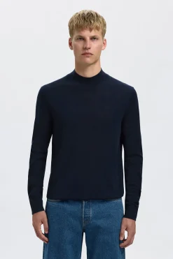 Selected Jersey cuello mock 100% lana merino. Azul marino