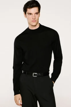 Selected Jersey cuello mock 100% lana merino. Negro Online