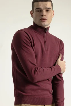 PuroEGO Jersey cuello mock cremallera Granate Sale