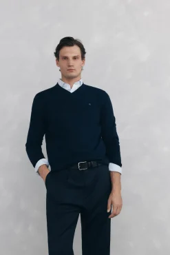 Pedro del Hierro Jersey cuello pico Azul Outlet