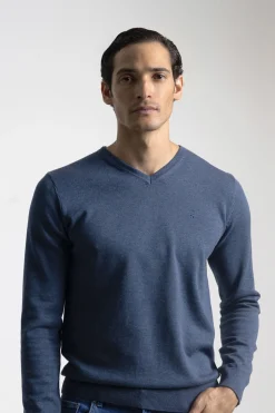 PuroEGO Jersey cuello pico algodón Azul Clearance