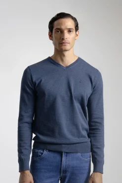 PuroEGO Jersey cuello pico algodón Azul Clearance