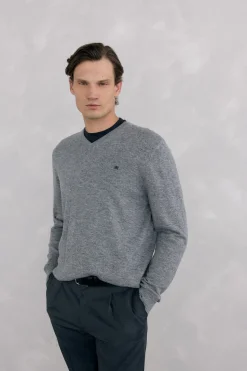 Pedro del Hierro Jersey cuello pico lana merino y cashmere Gris Online
