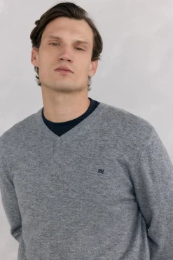 Pedro del Hierro Jersey cuello pico lana merino y cashmere Gris Online