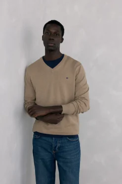 Pedro del Hierro Jersey cuello pico lana merino y cashmere Beige Online