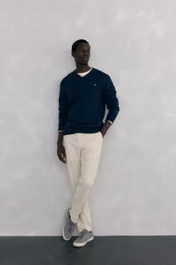 Pedro del Hierro Jersey cuello pico lana merino y cashmere Azul Discount
