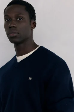 Pedro del Hierro Jersey cuello pico lana merino y cashmere Azul Discount