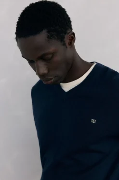 Pedro del Hierro Jersey cuello pico lana merino y cashmere Azul Discount